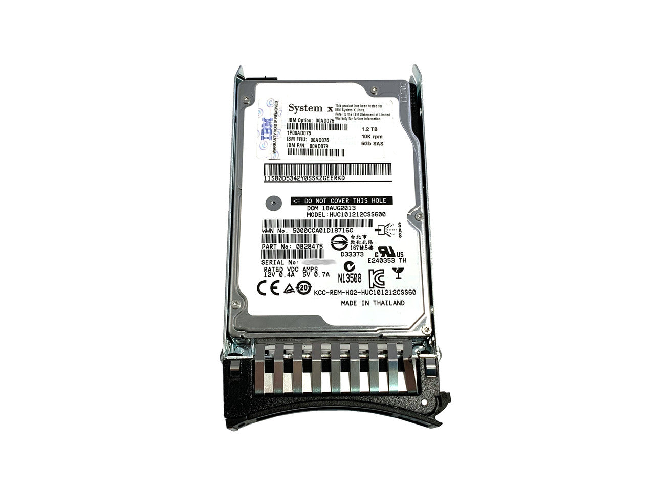 The 00AD075 is a 1.2 Terabyte, 6G Data Transfer Rate, G2, SAS hard drive for IBM X-Series servers.