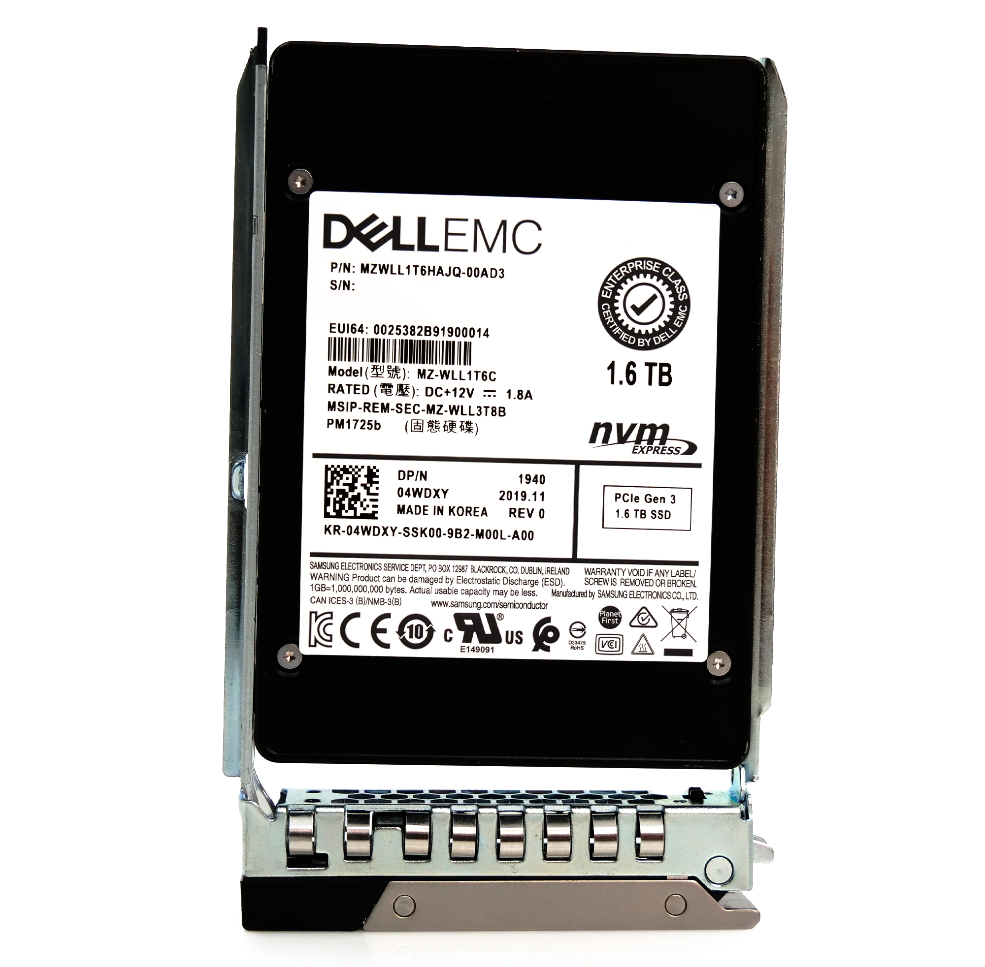 Dell G14 04WDXY 1.6TB 3 DWPD PCIe Gen 3.0 x4 4GB/s Read Intensive 3D TLC 2.5in Refurbished SSD