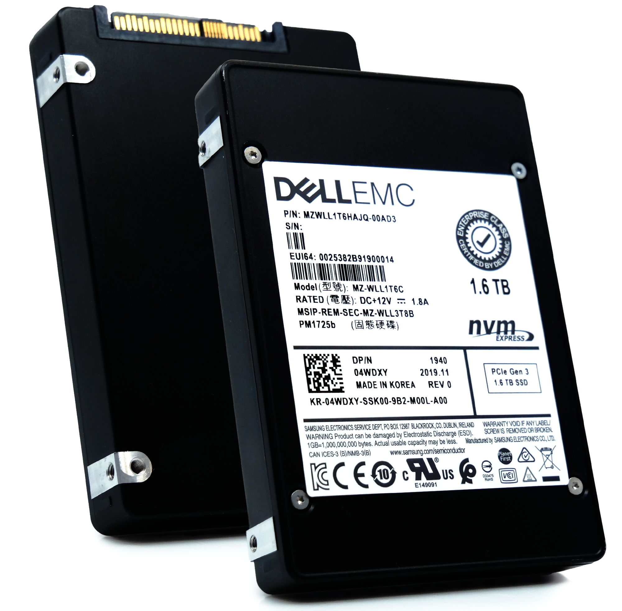 Samsung/Dell PM1725b MZWLL1T6HAJQ 1.6TB 3 DWPD PCIe Gen 3.0 x4 4GB/s Read Intensive 3D TLC 2.5in Solid State Drive