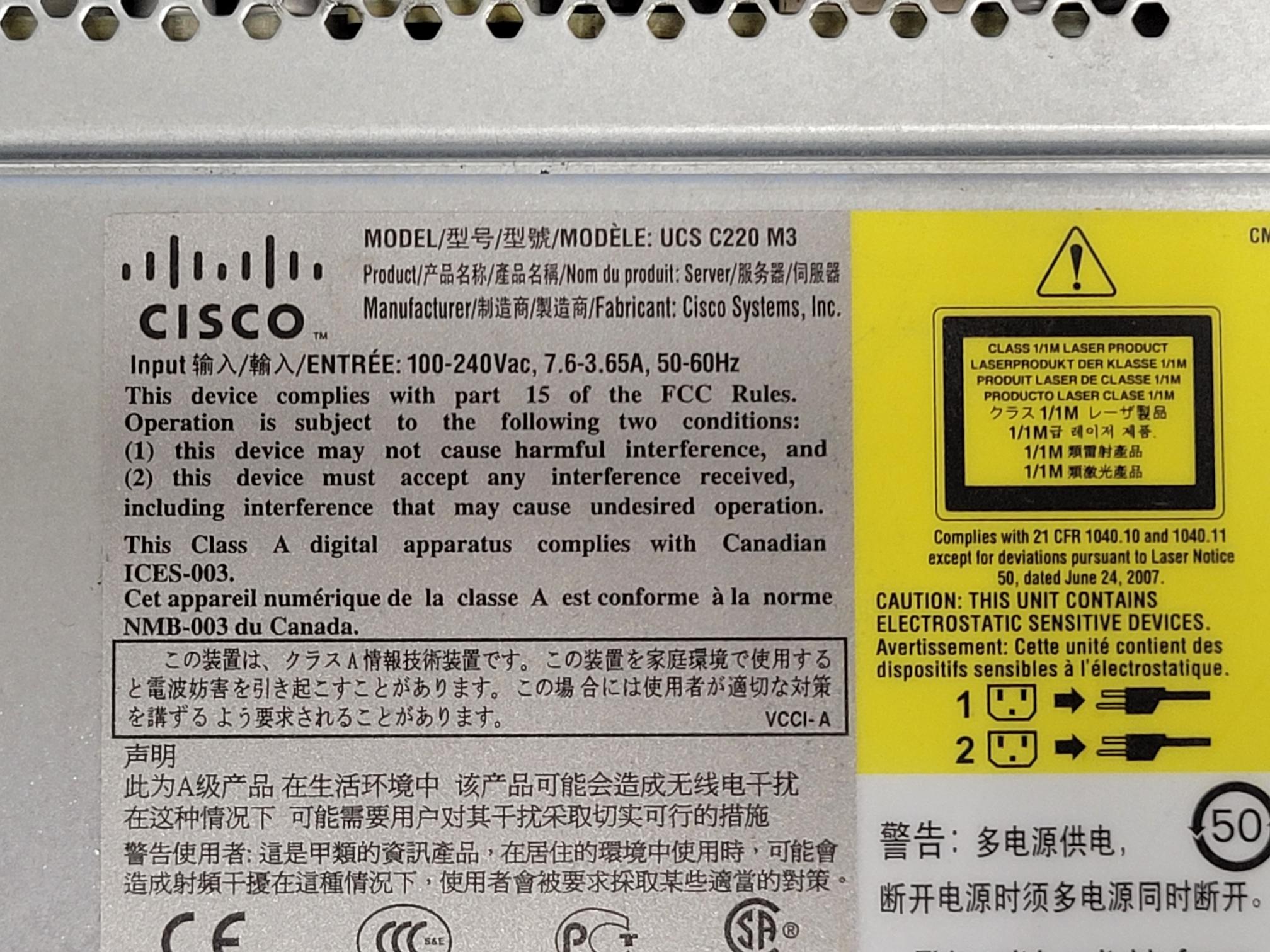 Cisco UCSC-C220-M3 1U Server 2x 8 Core E5-2650 2.0GHz 32GB RAM 2x 1TB HDDs