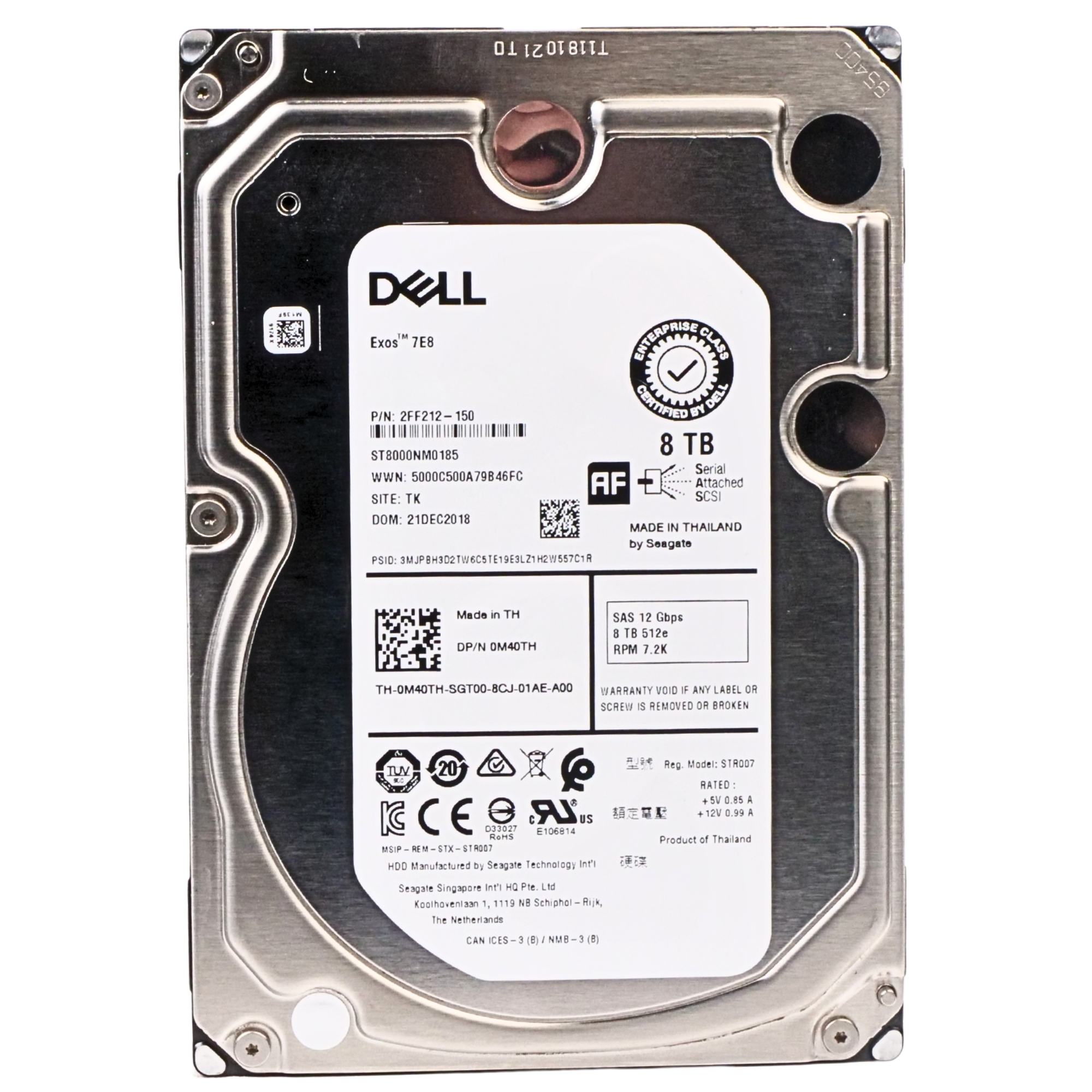 Dell/Seagate Exos 7E8 ST8000NM0185 8TB 7.2K RPM SAS 12Gb/s 512e 256MB 3.5in HDD