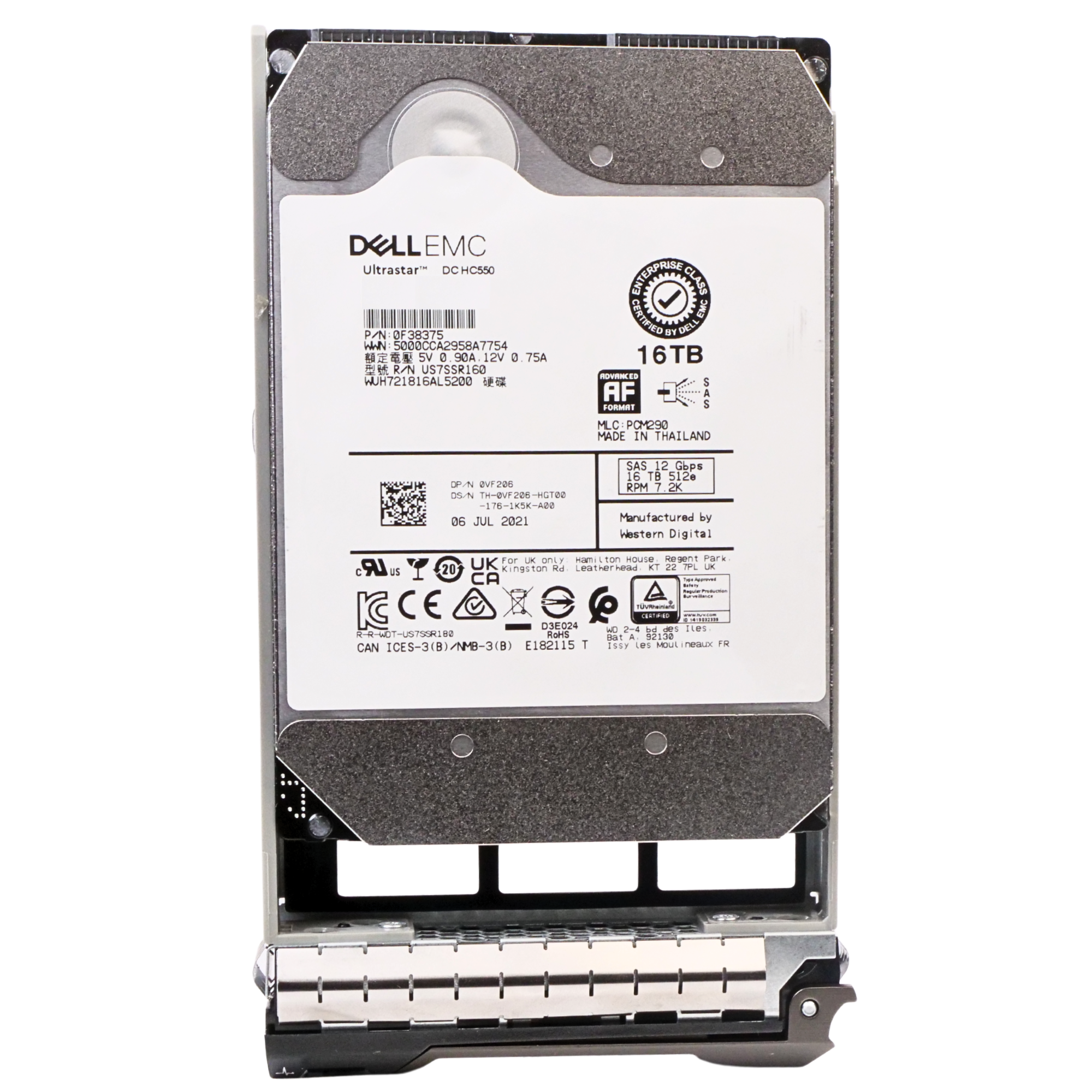 Dell G13 0VF206 16TB 7.2K RPM SAS 12Gb/s 512e 256MB 3.5in Recertified HDD