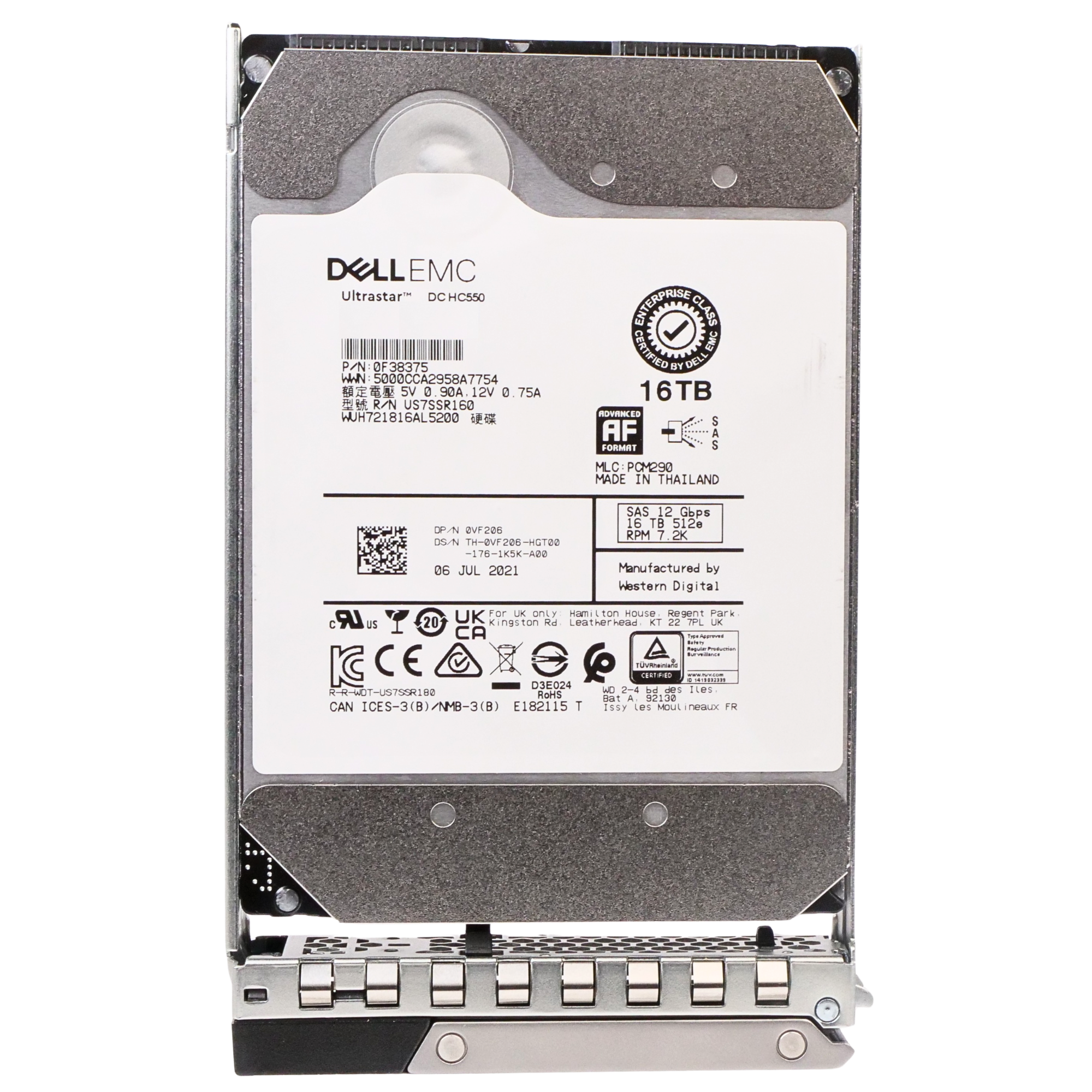 Dell G14 0VF206 16TB 7.2K RPM SAS 12Gb/s 512e 256MB 3.5in Recertified HDD
