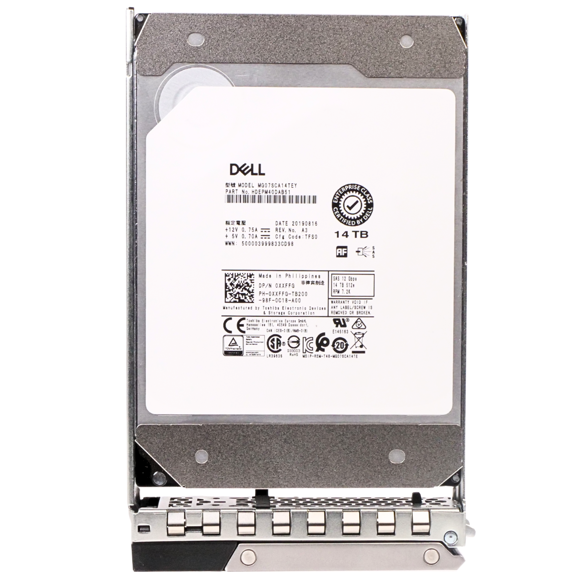 Dell G14 0XXFFG 14TB 7.2K RPM SAS 12Gb/s 512e 256MB 3.5in Refurbished HDD