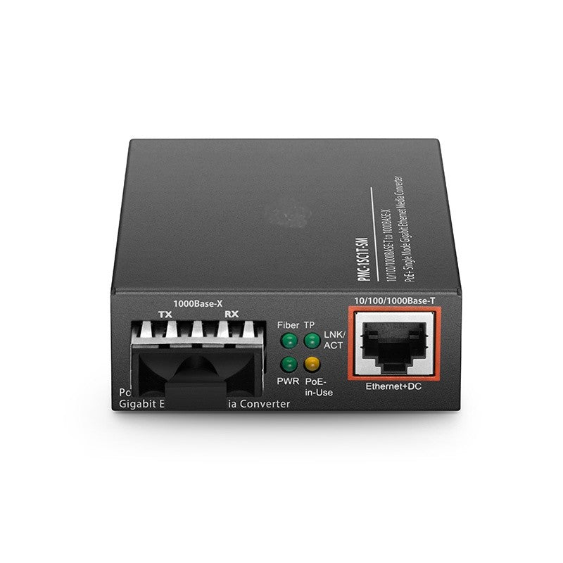 1x 10/100/1000Base-T to 1x 1000Base-X Single Mode SC 1310nm 10km Gigabit Ethernet PoE+ Media Converter