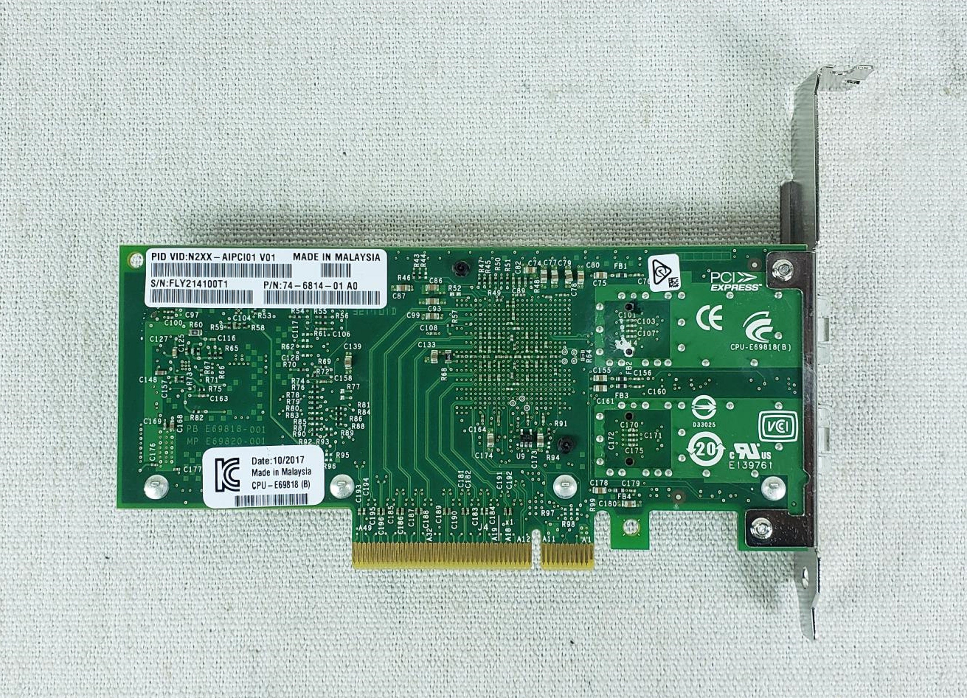 Cisco 74-6814-01 Dual Port 10G SFP+ Intel X520-DA2 Network Adapter N2XX-AIPCI01