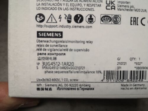Siemens 3UG4512-1AR20 Monitoring Relay 3UG4 512-1AR20