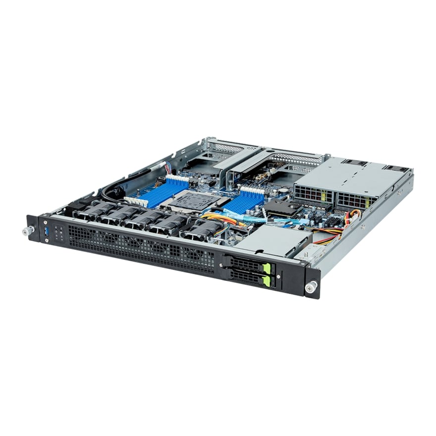 Gigabyte E163-Z30 1U Rackmount Single Socket 4th Gen AMD GENOA Server - Short Depth Edge Platform - 2x Hot-Swap Bays - Redundant PSU