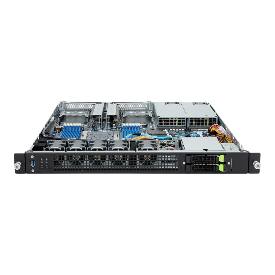 Gigabyte E163-Z30 1U Rackmount Single Socket 4th Gen AMD GENOA Server - Short Depth Edge Platform - 2x Hot-Swap Bays - Redundant PSU