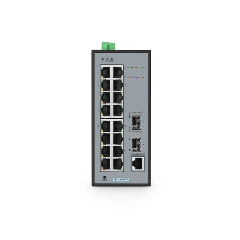 OW-IES3110-16TF, 16-Port Gigabit Ethernet L2 Managed Industrial Switch, 16 x 10/100/1000BASE-T, with 2 x 1Gb SFP, -40 to 75°C Operating Temperature