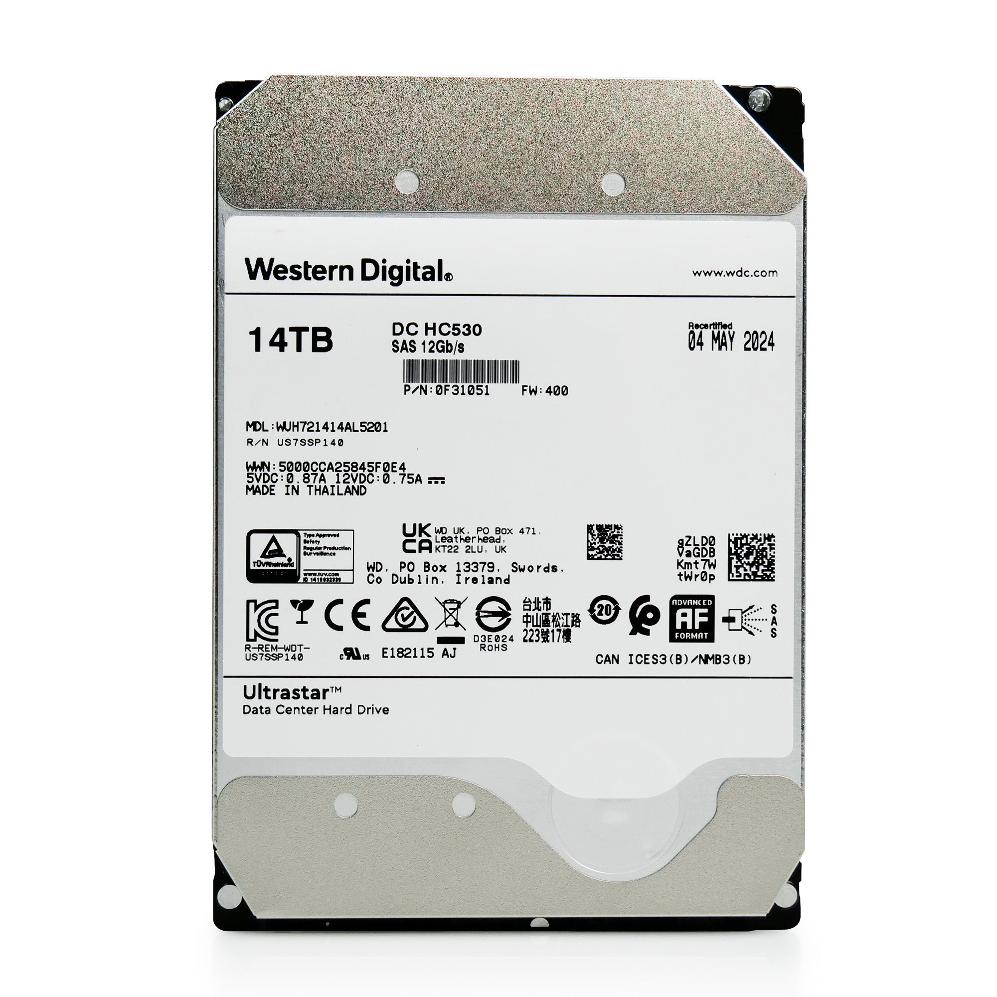 Western Digital Ultrastar DC HC530 WUH721414AL5201 14TB 7.2K RPM SAS 12Gb/s 512e 3.5in Recertified Hard Drive