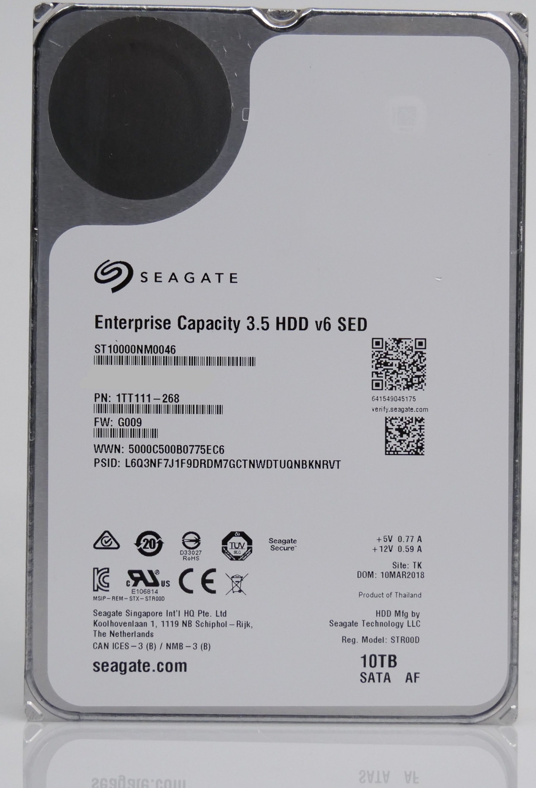 Seagate Enterprise Capacity ST10000NM0046 10TB 7.2K RPM SATA 6Gb/s 512e 3.5in Recertified Hard Drive