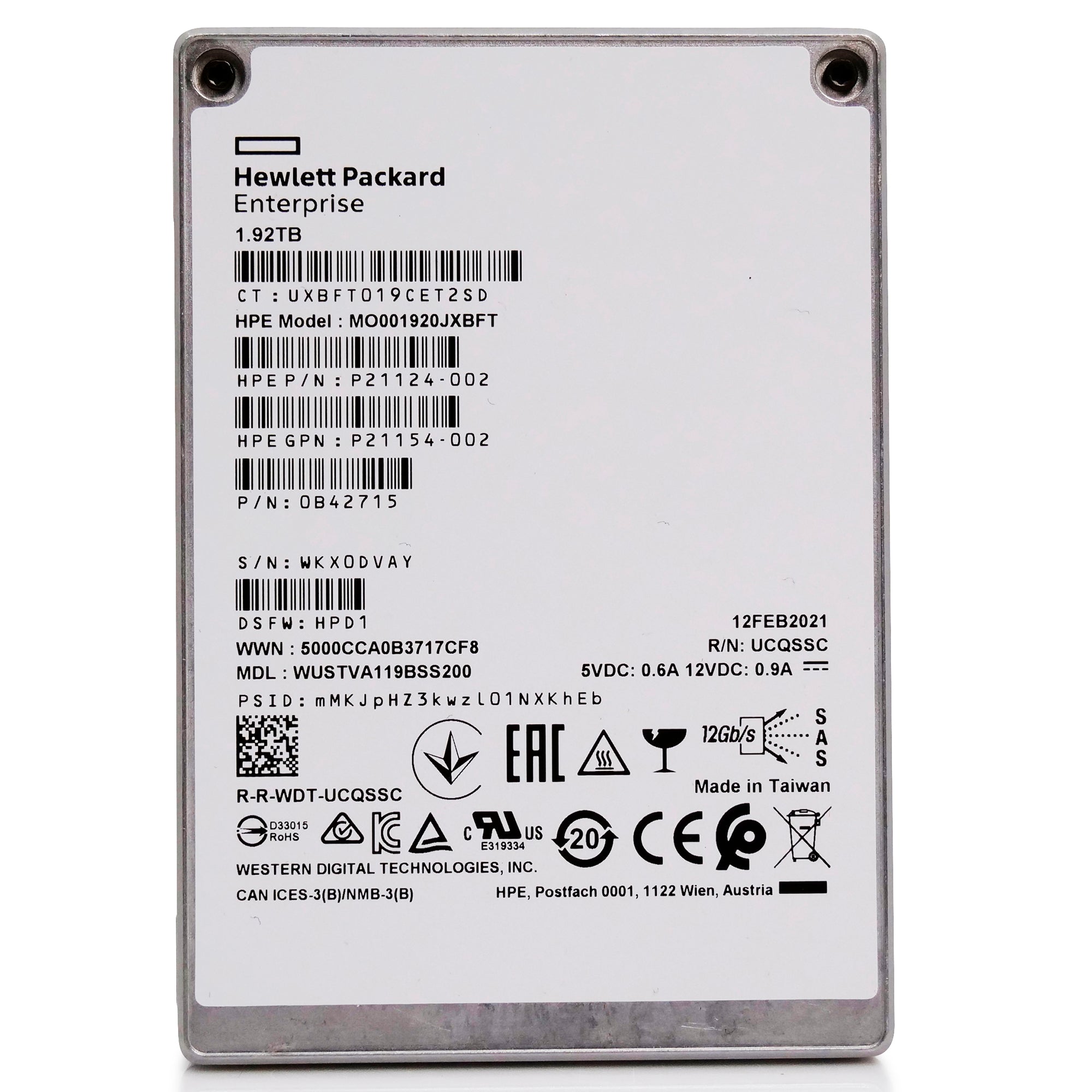 Western Digital/HP Ultrastar DC SS540 WUSTVA119BSS200 1.92TB 1DWPD SAS 12Gb/s 3D TLC 2.5in Recertified Solid State Drive