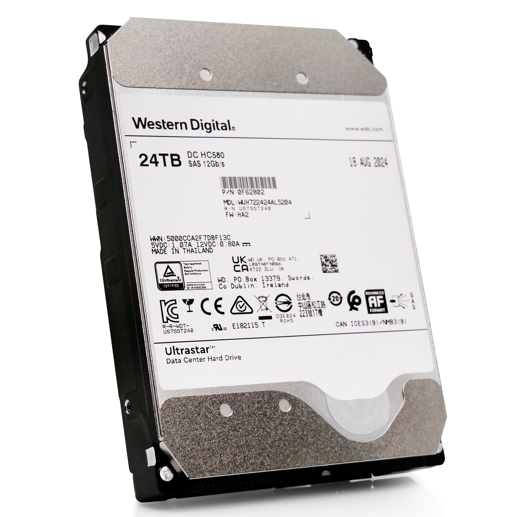 Western Digital Ultrastar DC HC580 WUH722424AL5204 24TB 7.2K RPM SAS 12Gb/s 512e 3.5in Refurbished HDD