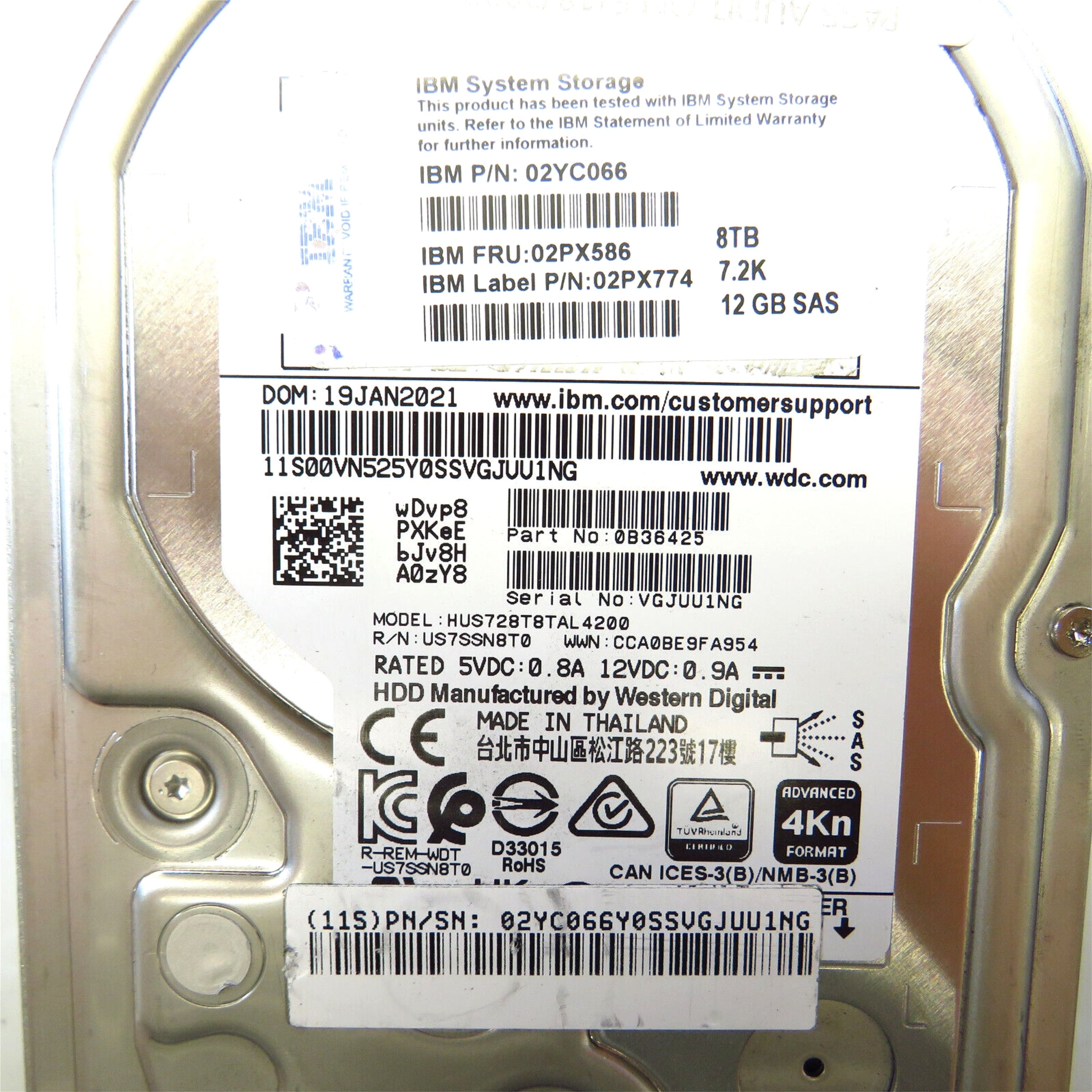 IBM 02PX586 3.5" 8TB 7200RPM SAS 12Gb/s Hard Disk Drive (HDD), Silver (Refurbished)