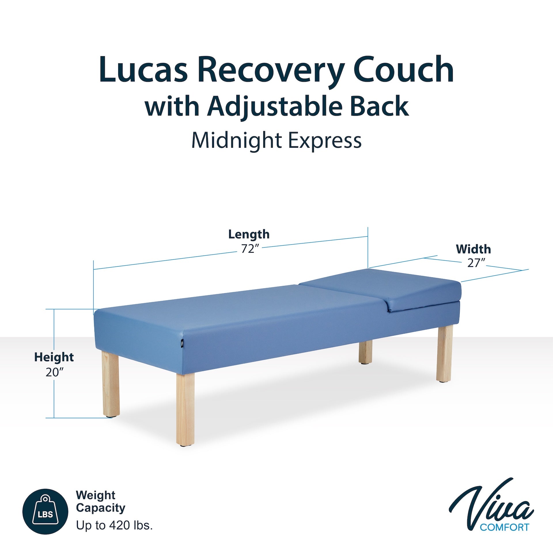 Lucas Recovery Couch w/ Adjustable Headrest & Antimicrobial Upholstery