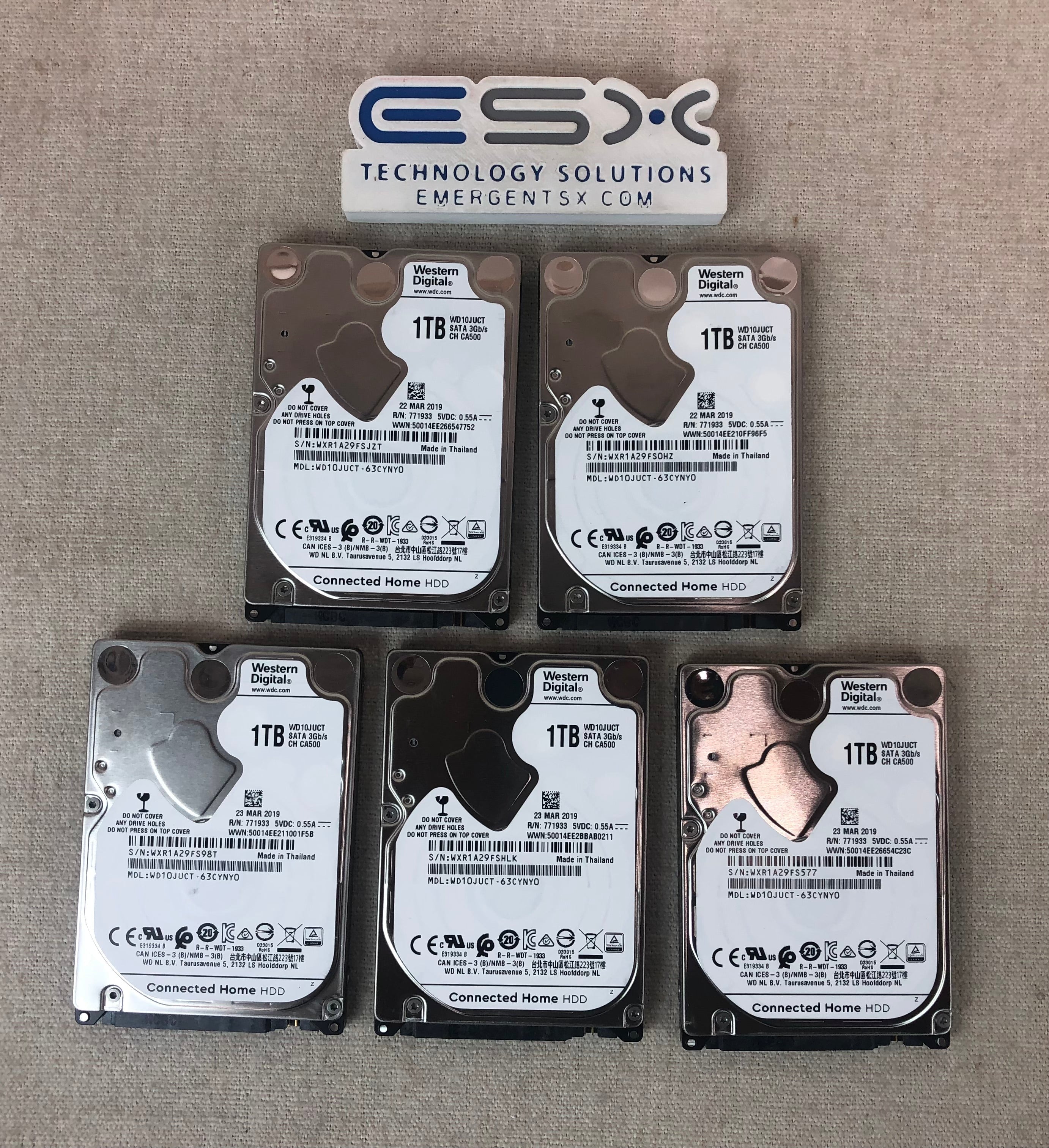 Lot of 5 Western Digital WD10JUCT-63CYNY0 1TB 3.0Gb/s SATA 2.5" HDD 100% health