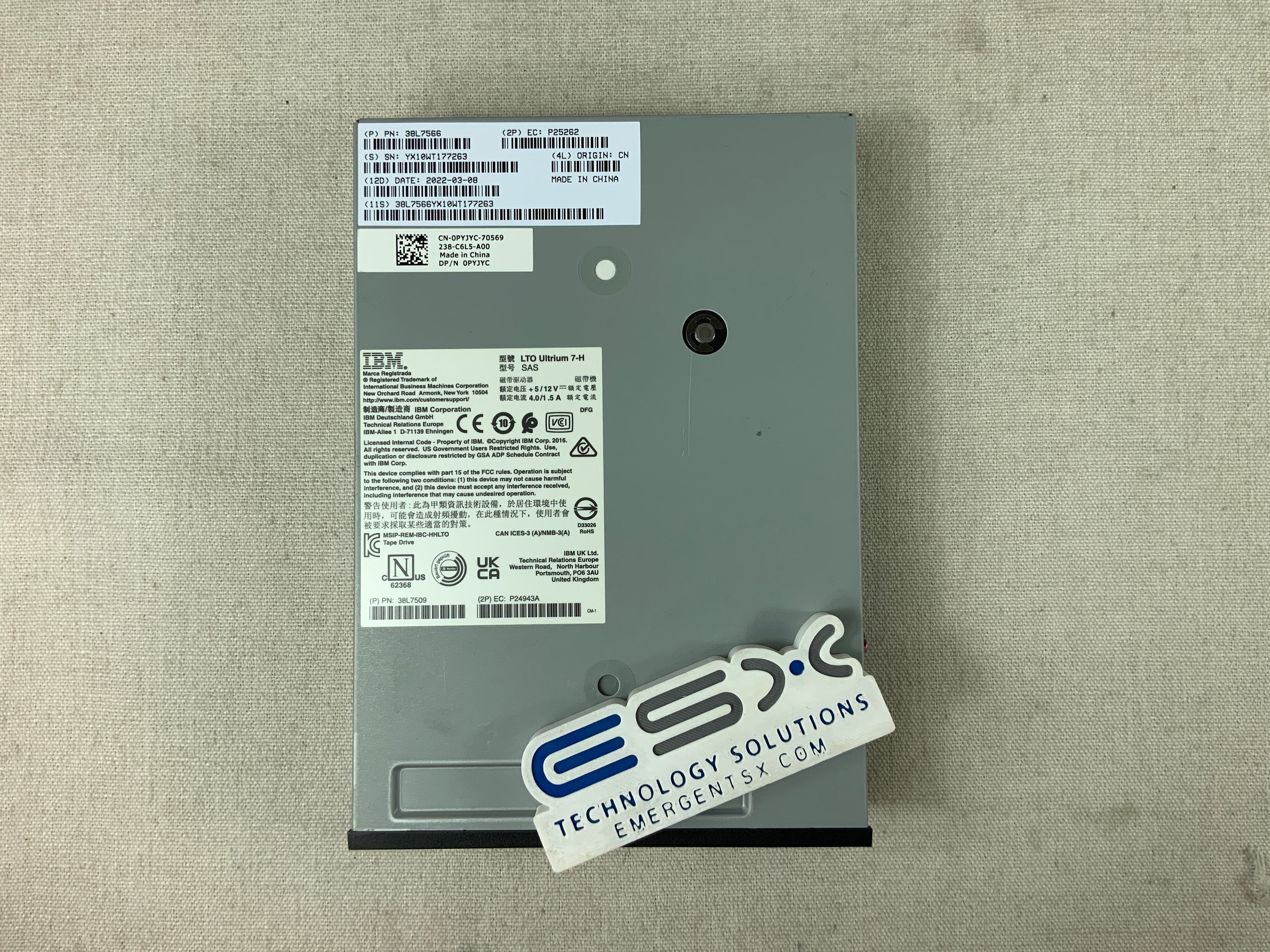 Dell PYJYC 6/15TB LTO7 HH SAS Tape Drive