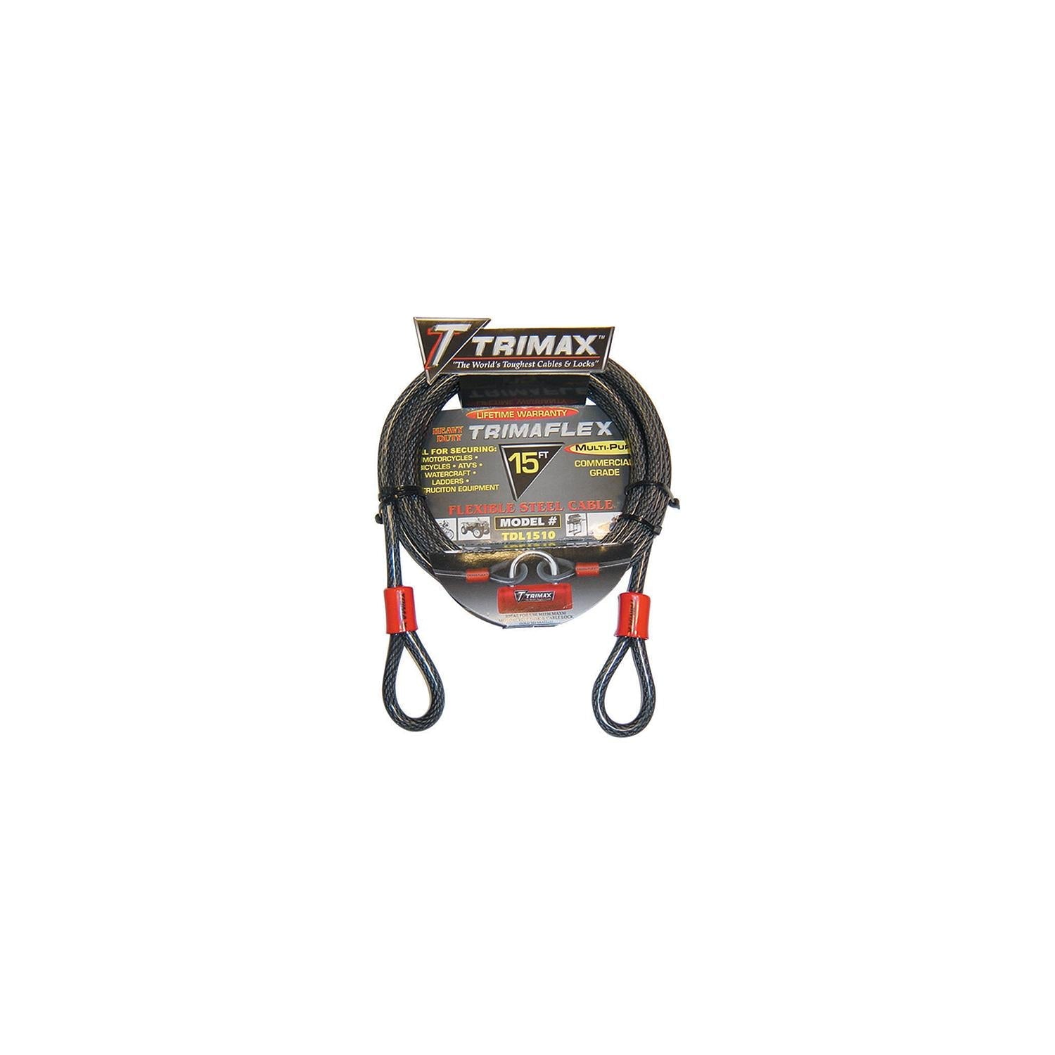 Trimax Locks TDL1510 Trimax Dual Loop Quadra Braid Trimaflex Cable, 15' L x 10mm