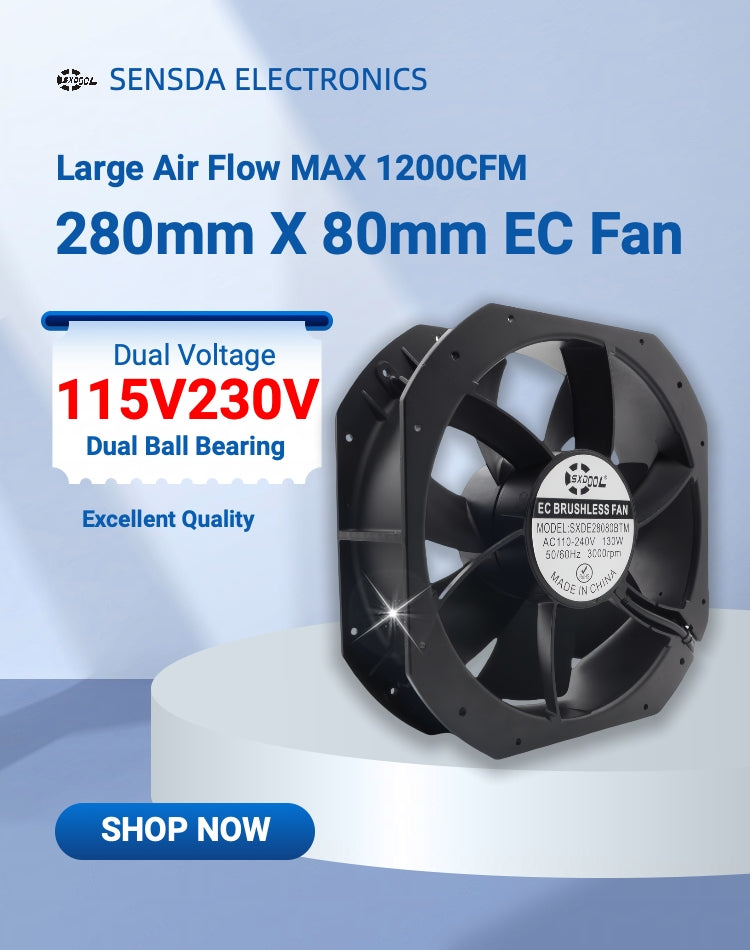 SXDOOL SXDE28080BTM EC Axial Fan 280x280x80mm AC 90-240V 130W