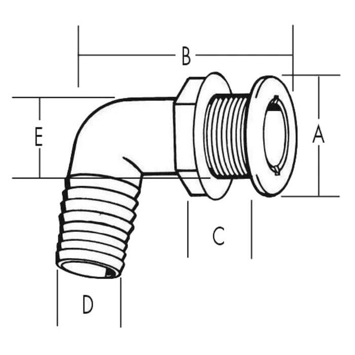 TH Marine TH-7590CP-DP T-H Marine Brite Plate Chrome Plated 90 Degree Thru Hull, for Hose
