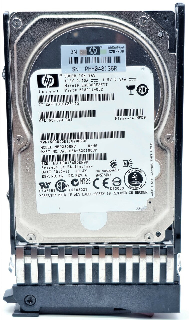 HP EG0300FCSPH - 300GB 10K RPM 6G SAS DP 2.5" Hard Drive for HPE ProLiant DL120 DL160 DL170 DL360 DL370 DL380 DL385 DL580 DL585 BL460 BL480C WS460 G6 G7