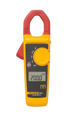 Fluke 302+ Digital Clamp Meter, 30mm Jaw, Measures AC Current to 400A, Measures AC/DC Voltage to 600V, Resistance, Continuity, and Capacitance Measurements, Includes 2 Year Warranty