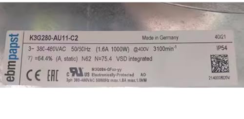 K3G280-AU11-C2 380/480V 1.6A 1000W 3100RPM Cooling Fan