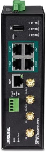 TRENDnet Industrial AC1200 Wireless Gigabit PoE+ Router, TI-WP100, 4 x Gigabit PoE+ Ports, 1 x Gigabit WAN Port, IP30 Housing, 120W PoE Power Budget, Dual-WAN, Dual-Band WiFi, VPN, Inter-VLAN Routing