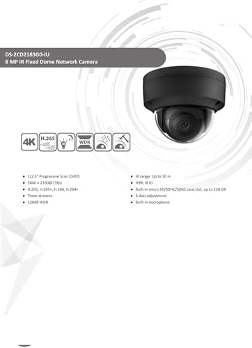 DS-2CD2183G2-I 4K 8MP AcuSense Vandal Fixed Dome POE IP Camera Outdoor, 2.8mm Wide Angle, 3-Axis, WDR, IP67, IK10|B0FND643B6