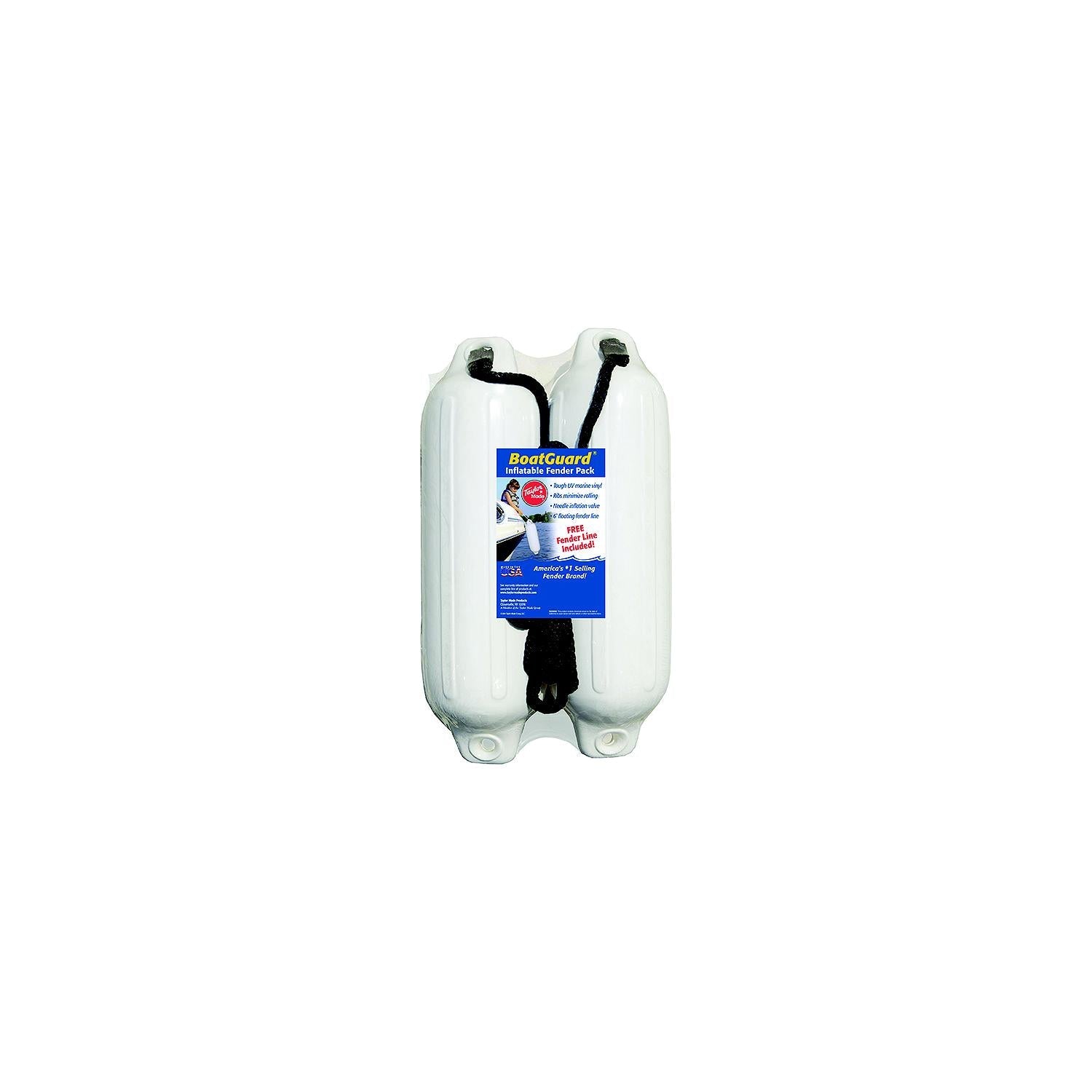 Taylor Made Products 310152P Taylor 2Pk Boatguard Fenders W/Fender Line, White, 5" x 18"