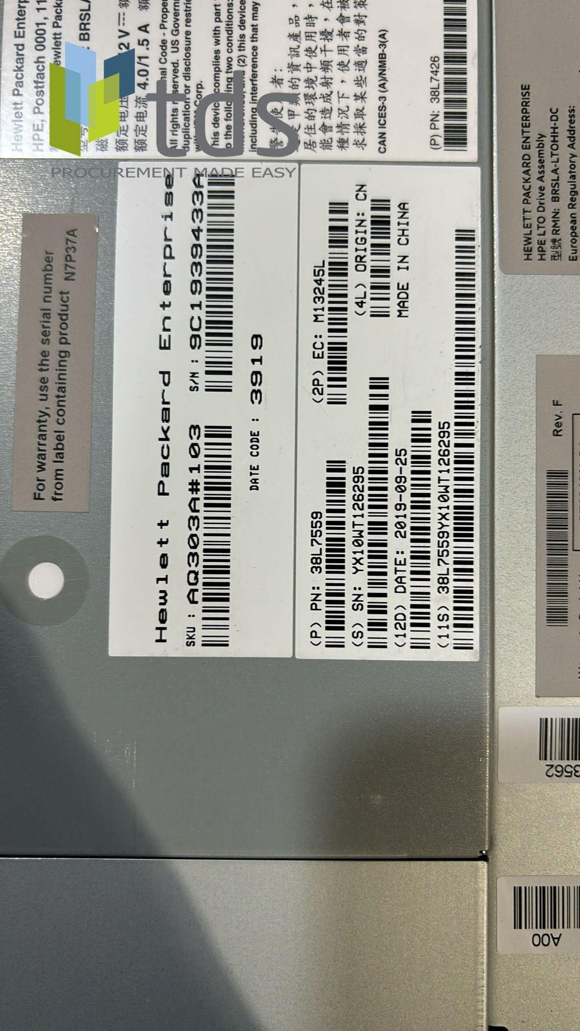N7P37A 38L7559 38L7426 HPE StoreEver MSL LTO-7 Ultrium 15000 SAS