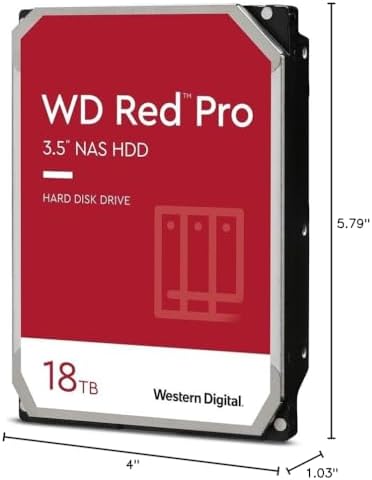 Western Digital 18TB WD Red Pro NAS Internal Hard Drive HDD - 7200 RPM, SATA 6 Gb/s, CMR, 512 MB Cache, 3.5" - WD181KFGX|B08K3TFM92