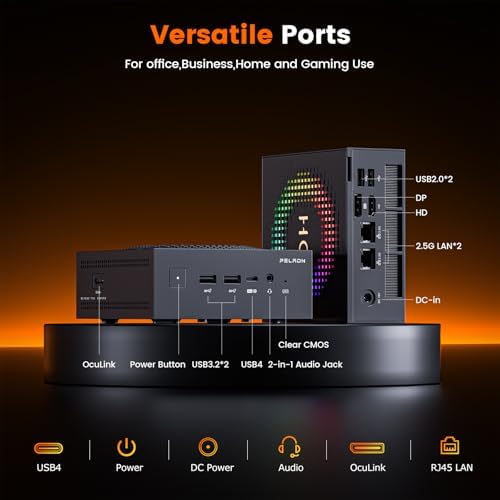PELADN Mini PC, Ryzen AI 9 HX 370 (up to 5.1Ghz,32GB LPDDR5X/1TB PCIe 4.0 SSD,Dual 2.5G LAN,USB4 20Gbps Type-C/DP/HD,Mini Desktop Computer,WiFi7 4K/60Hz Triple-Display USB3.2/BT5.4 Mini Computers