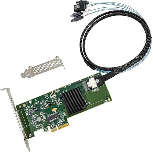 SAS HBA Card Compatible with LSI 9211-4I IT Mode PCIe SATA Expansion Card, SAS Expander Support, 4-Port 6Gb/s, PCIe 2.0, with SFF-8087 to 4X SATA Cables for NAS ZFS TrueNAS unRAID