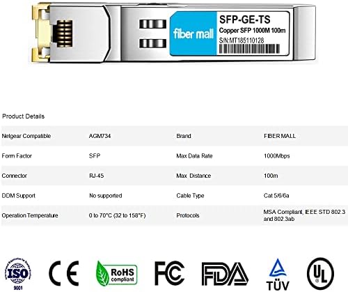 SFP to RJ45 for Dell Force10 GP-SFP2-1T Dell SFP-1G-T 310-7225 407-BBOS 1000BASE-T Mini GBIC SFP Copper RJ-45 100m Transceiver Module|B0899P9J5L