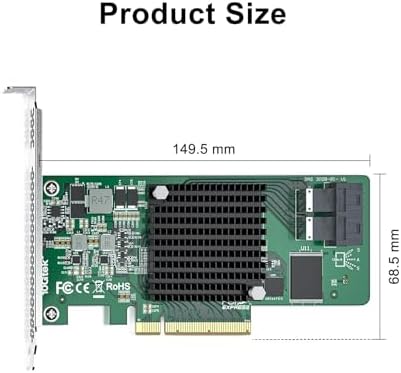 H!Fiber 12G Internal PCIe Controller Card, 8 Ports 12Gb/s SATA + SAS HBA Card, Broadcom's 3008 Chip, PCI Express 3.0 X8, 2X Mini SAS SFF-8643 Ports, Same as 9300-8I with Low Profile Bracket|B0BTM28KFJ