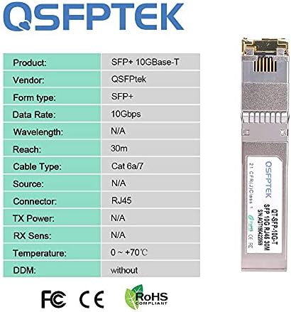 QSFPTEK 4Packs 10GBASE-LR Transceiver, 10G SFP+ Patch Module, 1310nm, 10km, DDM LC, 10Gbe Ethernet Mini-GBIC for Cisco SFP-10G-LR, Ubiquiti UF-SM-10G, Mikrotik, Netgear, Qnap NAS, D-Link|B08P4MFPD5