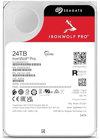 Seagate IronWolf Pro 24TB Enterprise NAS Internal HDD Hard Drive – CMR 3.5 Inch SATA 6Gb/s 7200 RPM 512MB Cache for RAID Network Attached Storage, Rescue Services (ST24000NT002)|B0CSPCFKR9