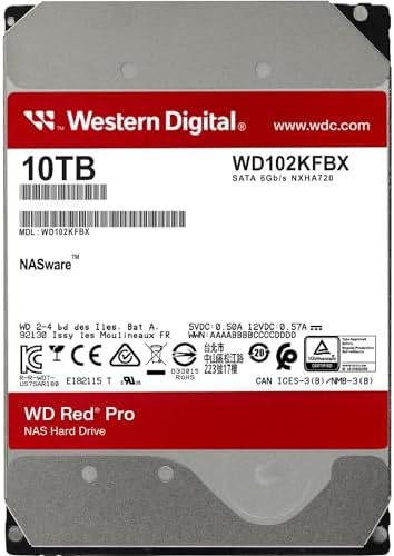Western Digital 20TB WD Red Pro NAS Internal Hard Drive HDD - 7200 RPM, SATA 6 Gb/s, CMR, 512 MB Cache, 3.5" - WD201KFGX|B09TBF6GHJ