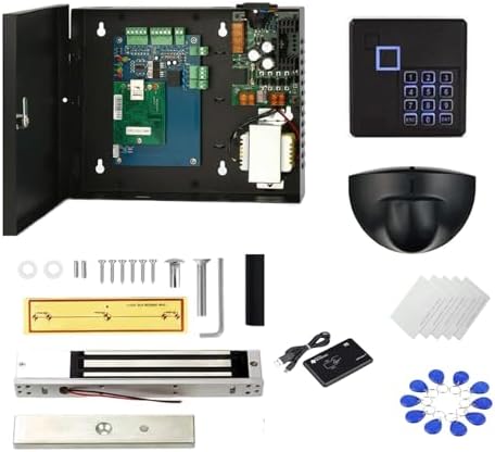 MENGQI-CONTROL 2 Door Access Control Board System 600lbs Electromagnetic Lock Infrared NoTouch Exit Button Keypad Reader 110~240V Power Supply Box USB Enroll Reader Card Key Fob APP remotely Open Door