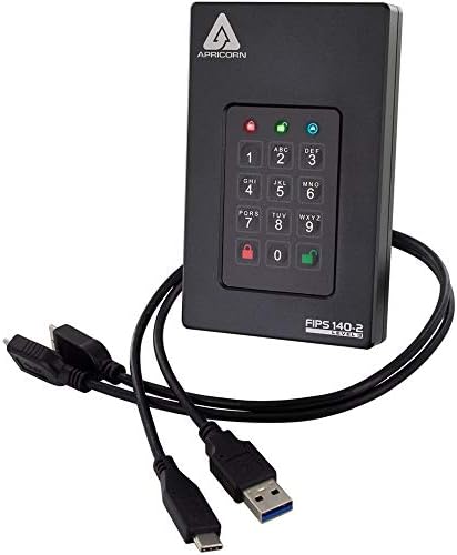 Apricorn 2TB Aegis Fortress L3 USB 3.0 Hardware Encrypted Portable Drive and 128GB Aegis Secure Key 3 NX FIPS 140-2 Level 3 Validated Secure USB 3.0 Flash Drive Bundle|B0D4QVV8S8