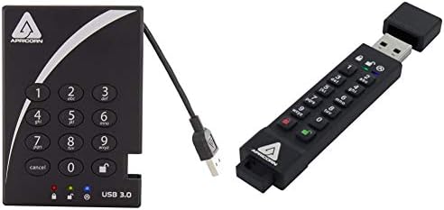 Apricorn 2TB Portable External Hard Drive & Aegis Secure Key 3Z 128GB 256-bit AES XTS Hardware Encrypted FIPS 140-2 Level 3 Validated Secure USB 3.0 Flash Drive (ASK3Z-128GB), Black|B091C6W1RP