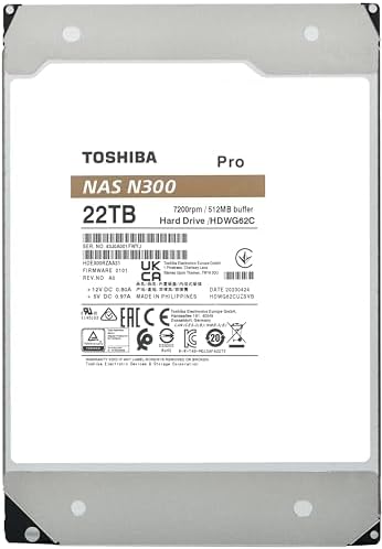 Toshiba N300 16TB NAS 3.5-Inch Internal Hard Drive - CMR SATA 6 GB/s 7200 RPM 512 MB Cache - HDWG51GXZSTA|B0CYR2ZZCX