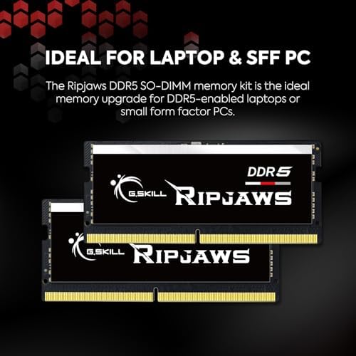 G.SKILL Ripjaws DDR5 SO-DIMM Series DDR5 RAM 32GB (2x16GB 4800MT/s CL34-34-34-76 1.10V Unbuffered Non-ECC Notebook/Laptop Memory SO-DIMM (F5-4800S3434A16GA2-RS