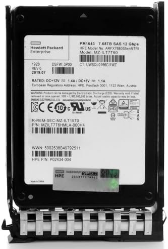 HP 7.68TB SAS 12Gb/s 3D TLC 2.5in Enterprise Proliant Read-Intensive SSD for: ML350 DL380 DL580 DL360 DL385 DL560 DL20 DL325 P02434-004 G11 (Renewed