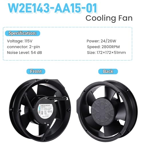 for Ebm-Papst W2E143-AA15-01 Cooling Fan, 17cm 172×51mm AC AXIAL Fan, 115V 24/26W, 3Uf, 2-pin Connector All Metal Fan W2E143-AA15-01|B0FH9PBKNP