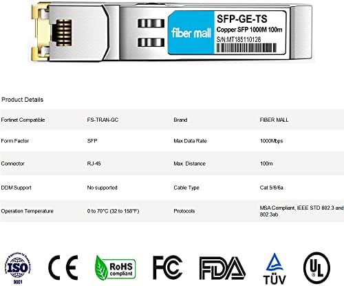 SFP to RJ45 for Dell Force10 GP-SFP2-1T Dell SFP-1G-T 310-7225 407-BBOS 1000BASE-T Mini GBIC SFP Copper RJ-45 100m Transceiver Module|B0899P9J5L