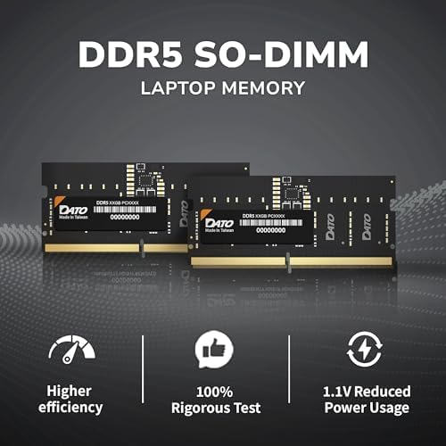 DATO DDR5 SODIMM 32GB Kit 16GBx2 Laptop RAM 5600MHz PC5-44800 CL46 1.1V 262-Pin Non-ECC unbuffered dimm, Notebook Memory Module|B0DWK7WBSM