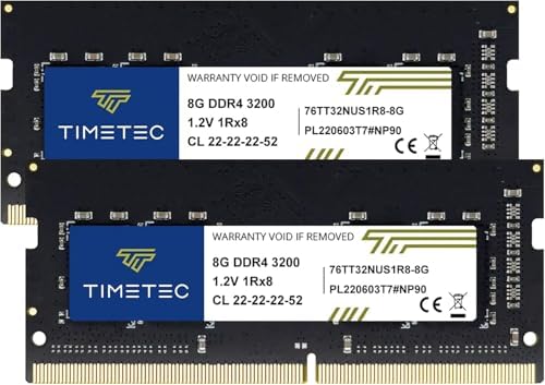 Timetec 16GB DDR4 3200MHz (or 2933MHz or 2666MHz) PC4-25600 Non-ECC Unbuffered 1.2V CL22 2Rx8 Dual Rank 260 Pin SODIMM Laptop Notebook PC Computer Memory RAM Module Upgrade|B098TXZY34